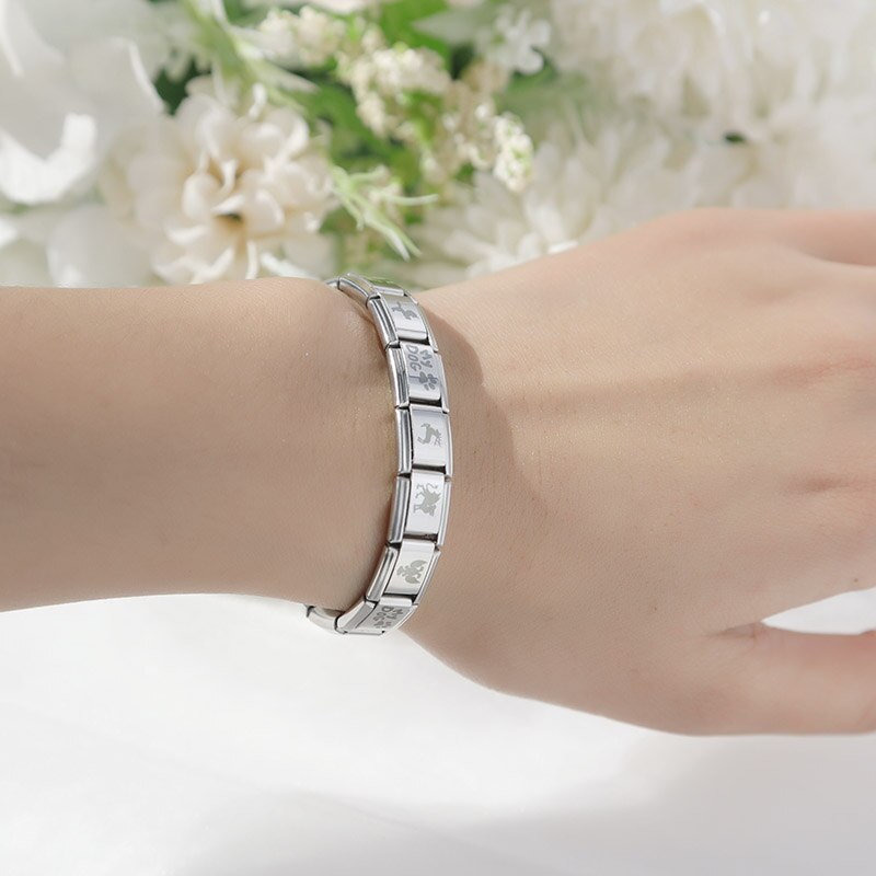 Hapiship Beliebte Einhorn Alpaka Katze Hund Fußspuren Charme Verbindet Fit 9mm Edelstahl Armband Schmuck, Der DJ197