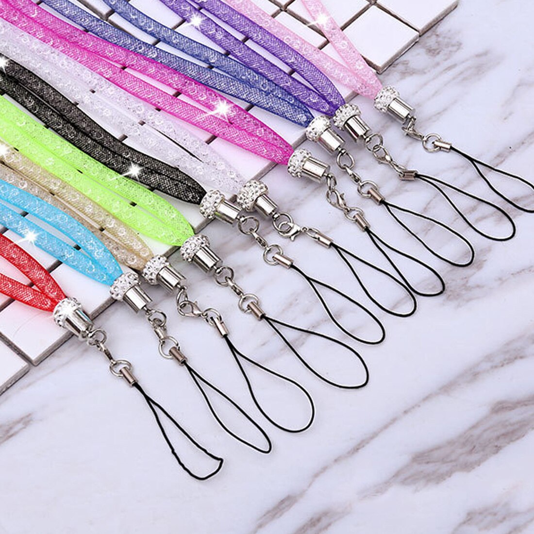 Etmakit Mooie Crystal Hals Ketting Strap Lanyard U Disk ID Werkkaart Mobiele Mobiele Telefoon Keten Riemen Sleutelhanger telefoon Hangen touw