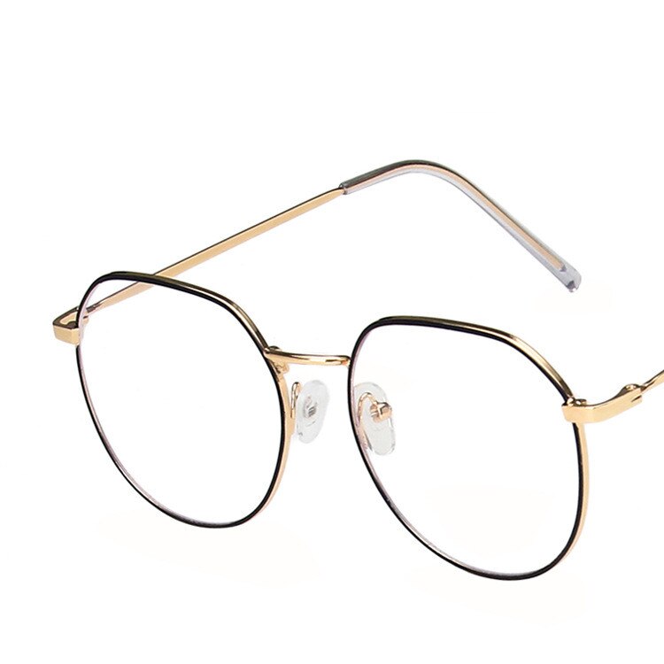 Brilmonturen Anti Blauw Licht Bril Metalen Brillen Frame Computer Bril Vrouwen Ronde Clear Lens Bril: Gold Black