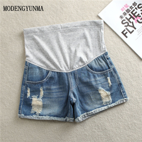 Modengyunma denim barsel shorts til gravide kvinder tøj graviditet bomuldstøj kort mave skinny jeans bukser gravida: 01 / M