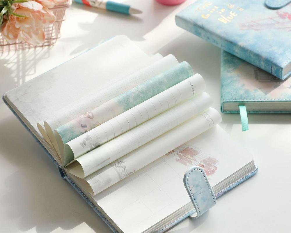 "Girl in Blue" Faux Leather Soft Cover Cute Diary Journal Notebook Notepad Beautiful Girls Planner Agenda