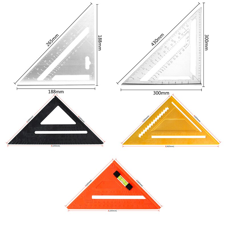 7'' Angle Protractor Aluminum Alloy Speed Square Measuring Ruler Miter For Framing Building Carpenter Measuring Tools