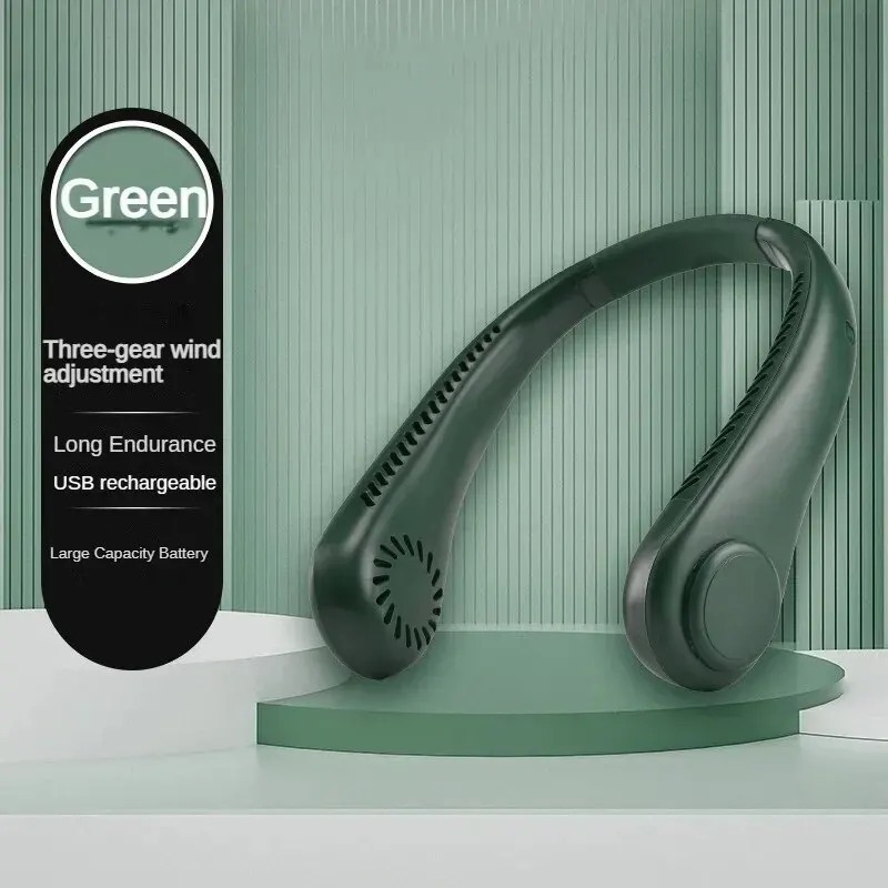 Hangende nekventilator Handige kleine ventilator kan vrij worden aangepast Mini Klein USB-opladen Bladloos Grote wind Hangende nek buitenshuis: WHITE