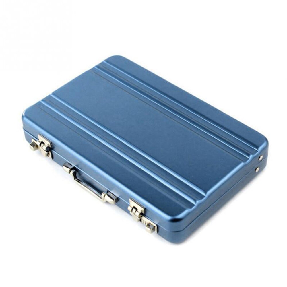 Metal Business ID Credit Card Holder Mini Suitcase Bank Card Holder Box Case: Blue