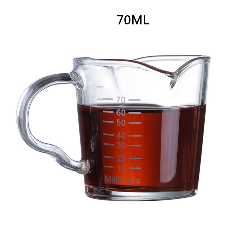 Heat-resisting Glass Espresso Measuring Cup Double/Single Mouth Glass Milk Jug with Handle Glass Scale Measure Mugs: 70ML1