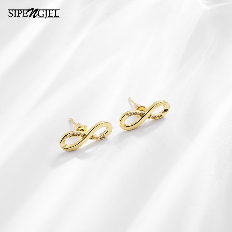 Sipengjel moda pave zircon infinito brincos geométricos 8 -shped piercing brincos para festa de casamento feminino jóias presente