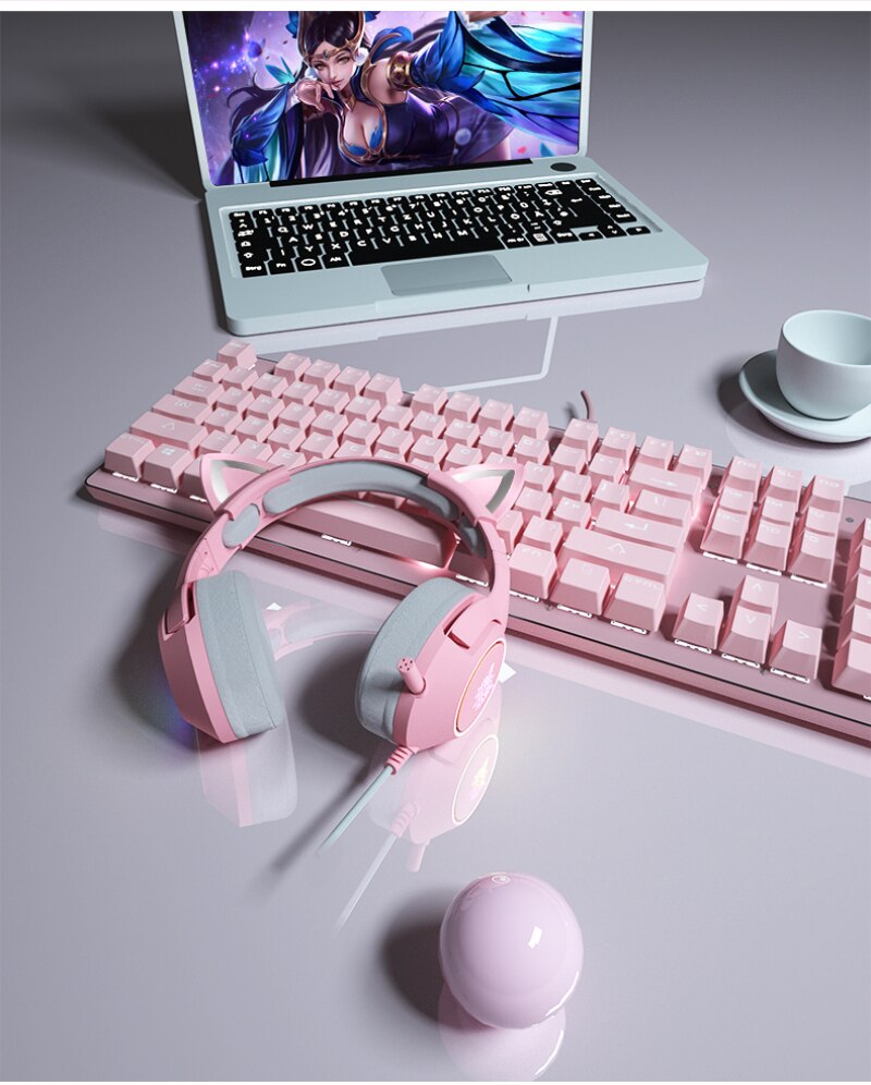 Onikuma K9 Wired Gaming Headset Roze Kat Oor Headset Leuke Girly Hart Headset (3.5Mm + Usb Enkele Usb 7.1 Kanaal)