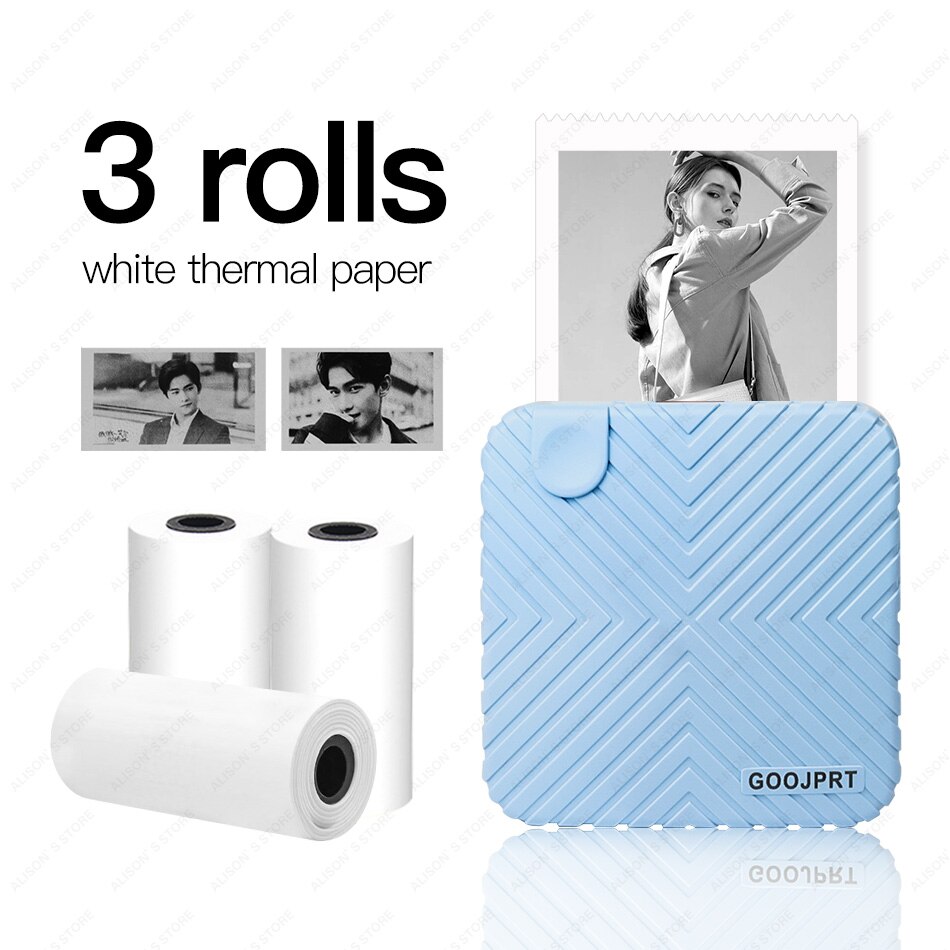 Mini Pocket Photo Printer Mobile phone Photo Printer Portable Handheld Printer for iOS and Android System for Kids Children: BL add 3 White Paper