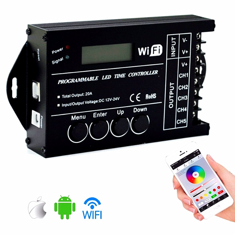 Controlador LED RGB Programable por tiempo WIFi TC421 TC420 DC12V/24V 5CH 20A, atenuador LED para teléfono PC con ánodo común para 3528 5050 tiras Led