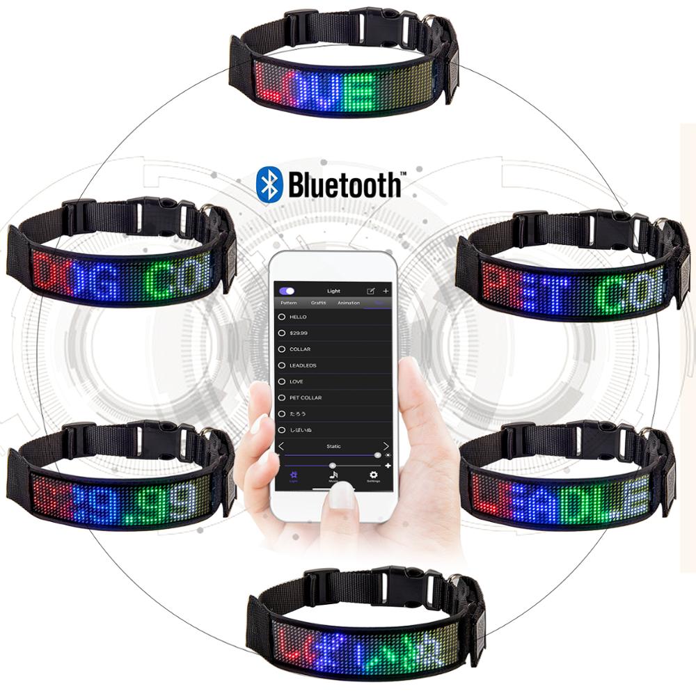 Led Pet Collar Bluetooth Programmable Scrolling Message Display Rechargeable Flashing Anti-Lost/Avoid Accident Led Dog Tag