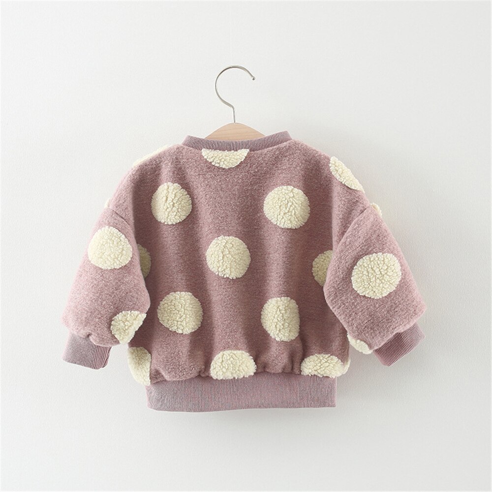 WenaZap Kleinkind Kleinkind Baby Mädchen der Herbst Winter Vlies Jacke Rundhals Polka Punkte Tasten Lange Hülse Mantel Oberbekleidung