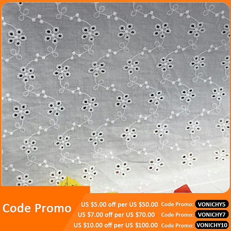 White And Off-white Soft Embroidered Cotton Fabric For Dress Shirt, Width 130cm, By The Meter