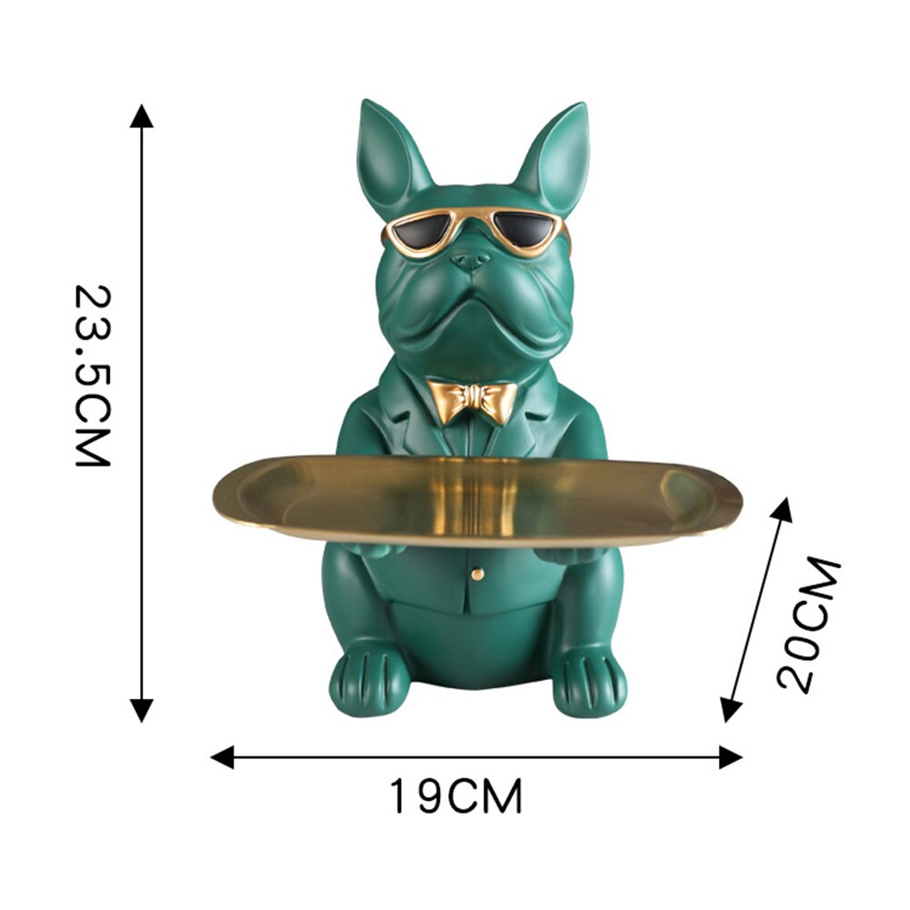 Nordic buldog francuski rzeźba figurka psa statua biżuteria przechowywania tabeli dekoracji prezent pas płyta okulary taca Home Art statua: Green A