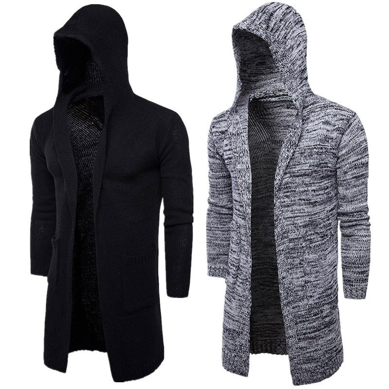 Cardigan Long à capuche pour homme, chandail tricoté, brodé, nouvelle , automne,