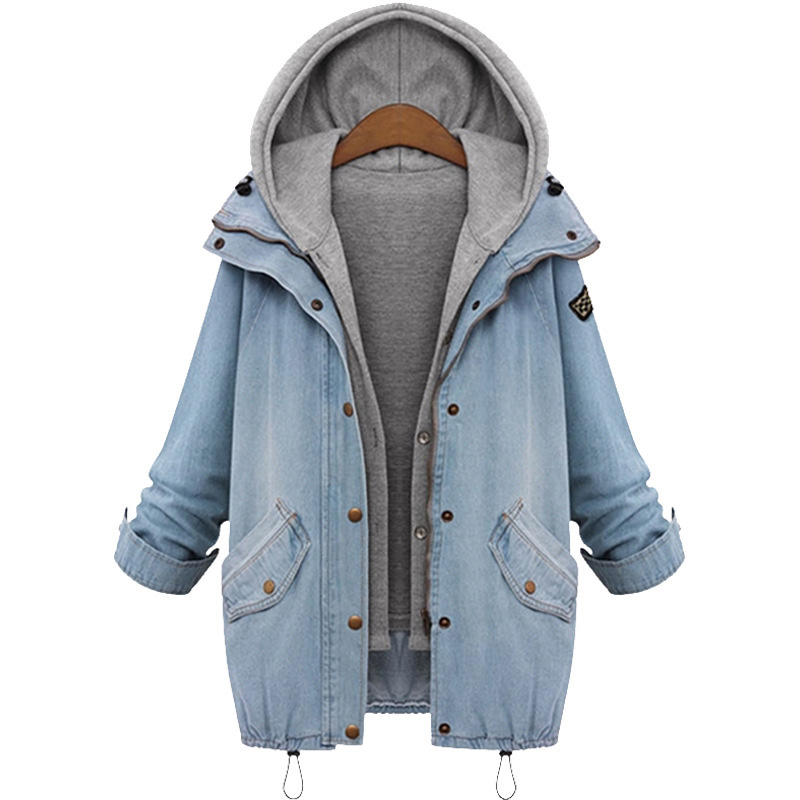 Blouson printemps-automne en Denim pour Femme, deux pièces, à capuche, grande taille, manteau de maternité