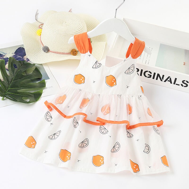 Baby pige kjole citron print sommer spædbørn småbørn pige bomuld citron kjole ærmeløs vesti vestido nyfødt baby tøj: 3 / 24m