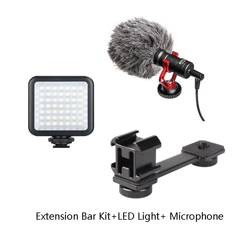 Placa de luz de Flash para Gopro 9 8 7 Osmo Pocket 2 Zhiyun, soporte Triple de zapata fría, accesorios de cardán de barra de extensión lisa: Bar Microphone LED