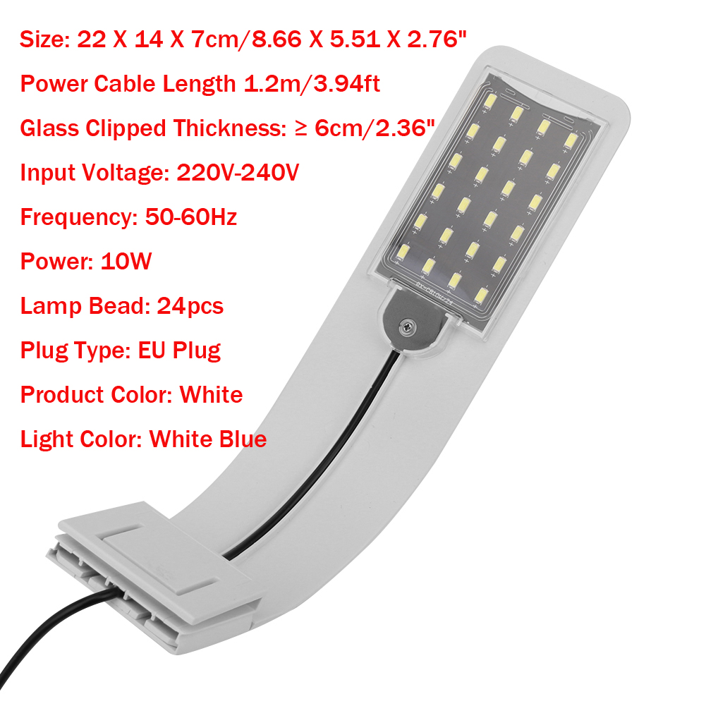 LED Aquarium Fish Tank Light Clip-on 5W/10W/15W LED Plants Grow Lights Aquatic Freshwater Aquarium Lamps Waterproof 220V EU Plug: 01