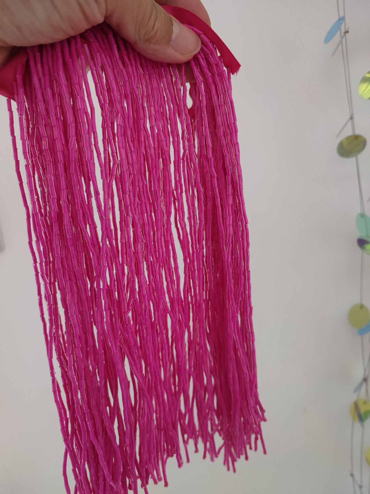 Flequillo con cuentas de 20 cm de ancho, todo corneta, 8 pulgadas de ancho, oro, plata, negro, rojo, blanco, verde, rosa, cuentas moradas: Rosa