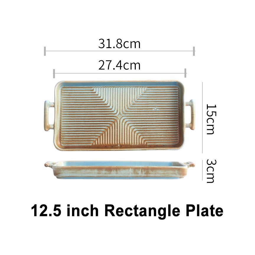 Nordic Keramische Voedsel Schotel Plaat Huishoudelijke Aardewerk Onregelmatige Schotel Salade Schotel Servies Binaural Vierkante Steak Plaat Hotel Vis: 12.5 inch rectangle