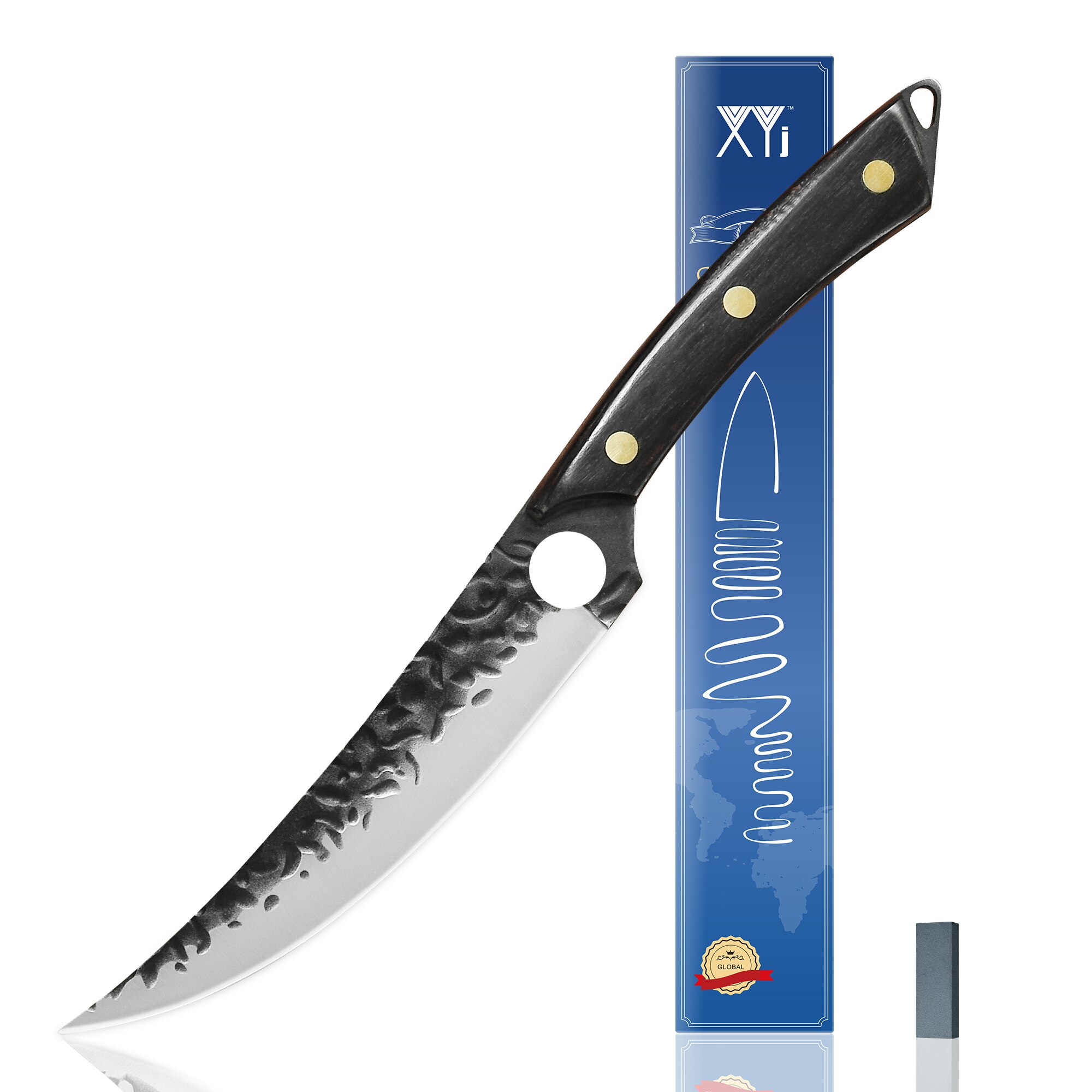 6'' INCH Slicing Boning Fillet Knife High Carbon Chef Full Tang Stainless Steel Steak Utility Wood Handle Box Cooking Tool: 1 KNIFE-B