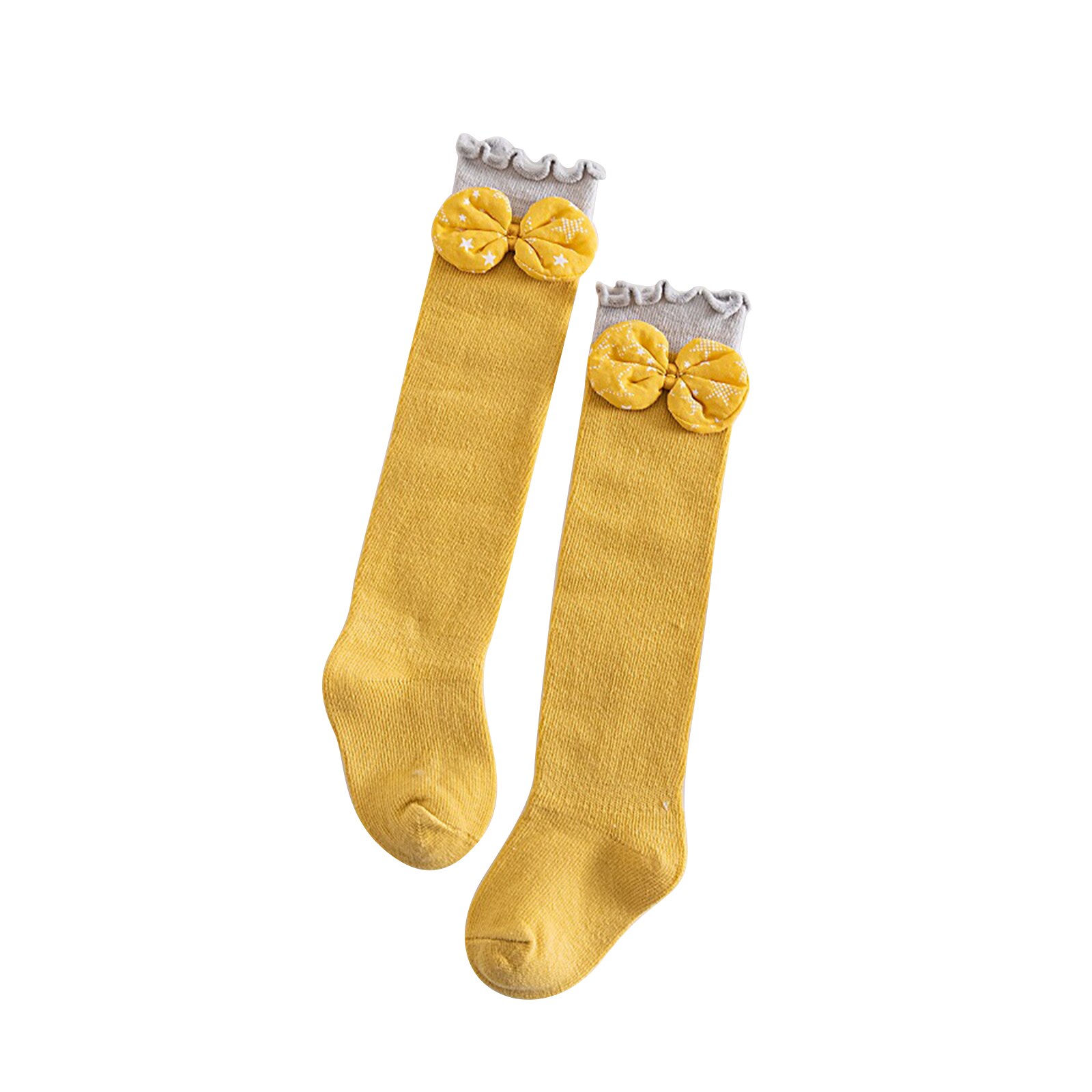 Emmababy Meisjes Kousen Ademend Knie Sokken Lente Herfst Winter Peuters Zoete Stijl Boog Decoratie Vezelig Zelfkant: YELLOW / 12m