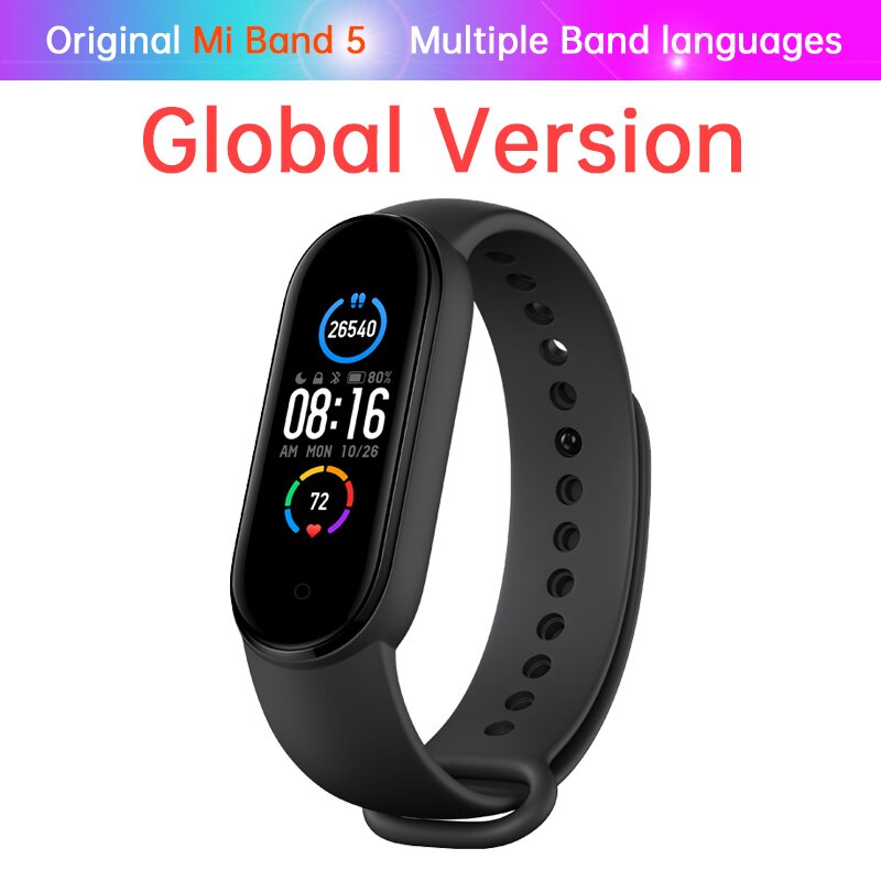 Xiaomi-Pulsera Mi Band 5 de fitness, reloj con monitor deportivo del ritmo cardíaco las 24 horas, carga magnética, sueño REM, siesta, pasos, natación, alarma de recordatorio,: Global ver