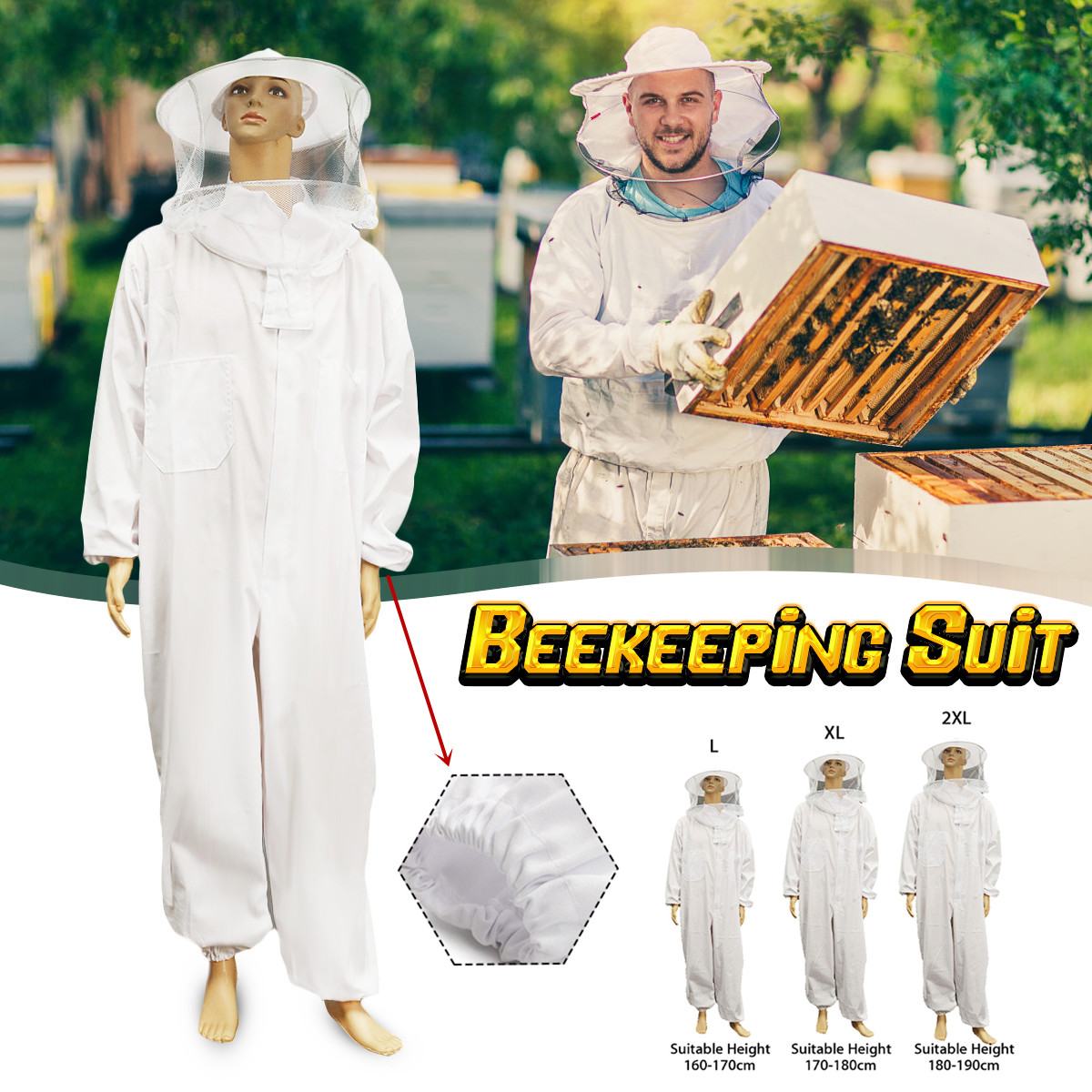 Ventilated Full Body Bee Keeping Suit Bee Protection Beekeeping Suit Safty Veil Hat Beekeepers Protective Clothing