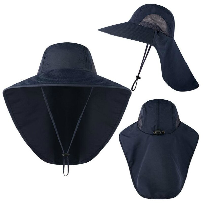Brede Rand Vissen Hoed Met Hals Cover Sneldrogend Uv-bescherming Vissers Zonnehoed Verstelbare Wandelen Camping Mannen Emmer Hoed cap: navy