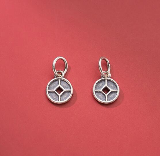 925 argent Sterling apporter Fortune pièce de monnaie chinoise Dangle breloques 8MM argent à venir pendentif en argent pour femmes hommes bijoux à bricoler soi-même faire: black 1pcs