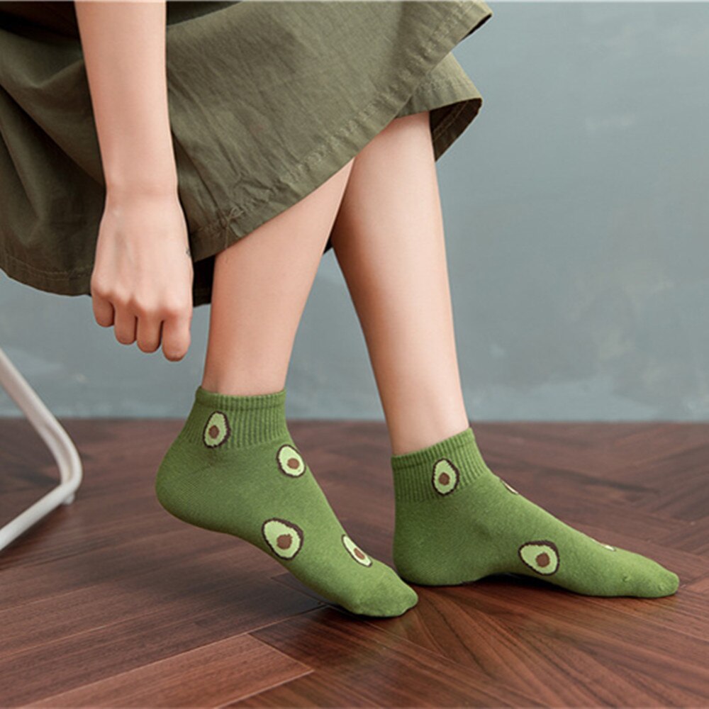 Women Socks Cotton Green Avocado Cartoon Fruit Ankle Socks Ladies Soft Cute Casual Girls Short Socks Boat Socks