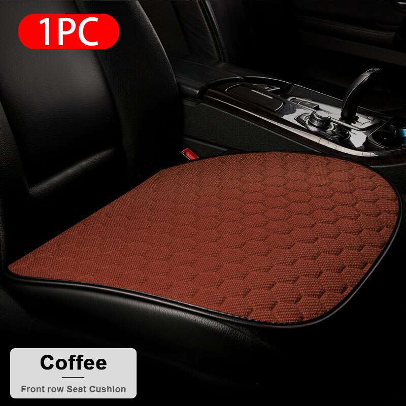 Vlas Auto Stoelhoezen Set Ademend Linnen Mildewproof Zitkussens Universele Transpiratie Protector Mat Auto Interieur Accessoires: Front Brown 1pc