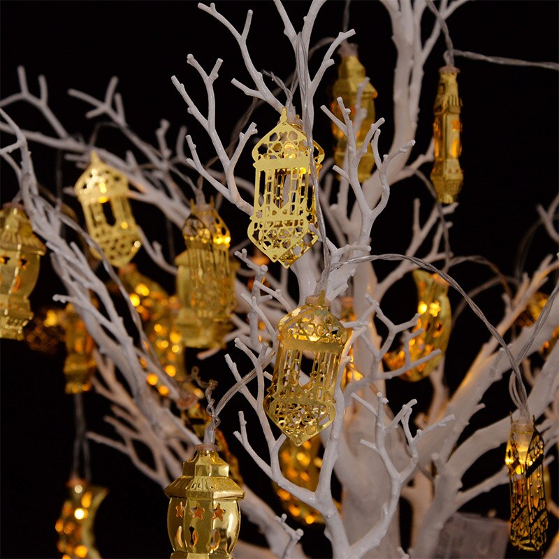 Eid Mubarak Decoration String Lights Ramadan Star Moon Letter Carved Desktop Night Light Bedroom Garden Eid Party Decor Supplies