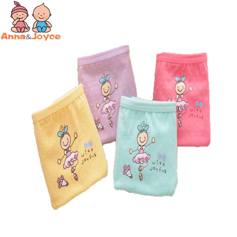 4 Pcs/lot Kids Cotton Briefs Girls Panties Cartoon Pattern Underpants Candy Colors Triangle Girls Underwear 2-10 Years