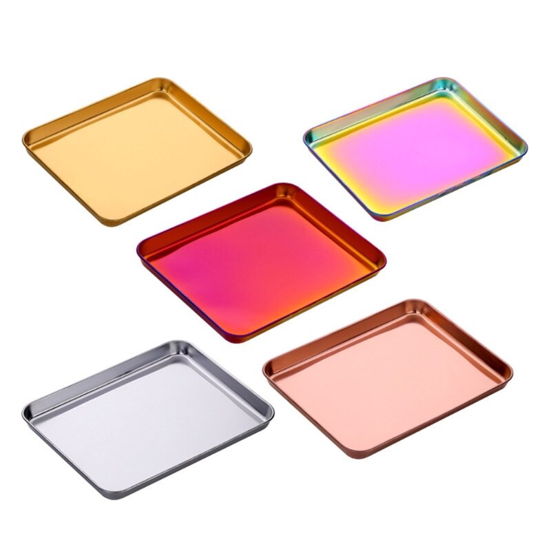 Stainless Steel Cake Baking Pastry Food Storage Tray Rectangle Fruit Plate Pan H3CF