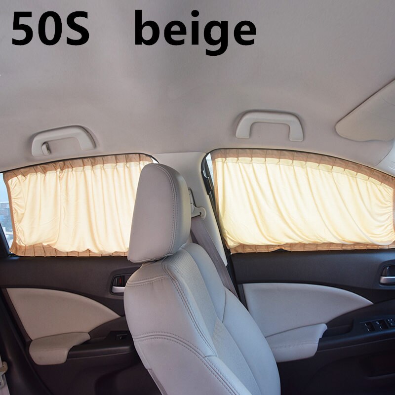 A2pcs/set Aluminum Alloy Elastic Car Side Window Sunshade Curtains Auto Windows Curtain Sun Visor Blinds Cover car-styling S,M,L: Beige 50S