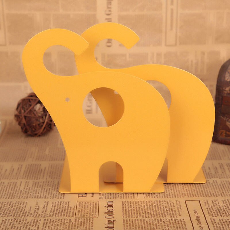 2 Pcs/Set Cute Giraffe and Elephant Book Stand Cartoon Metal Bookend Reading Book Holder Shelf: H