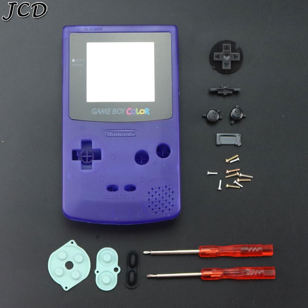 JCD Housing Shell Case Cover for Nintendo Gameboy Color Game Console for GBC Shell with buttons kits sticker label and tools: Clear  Dark Purple