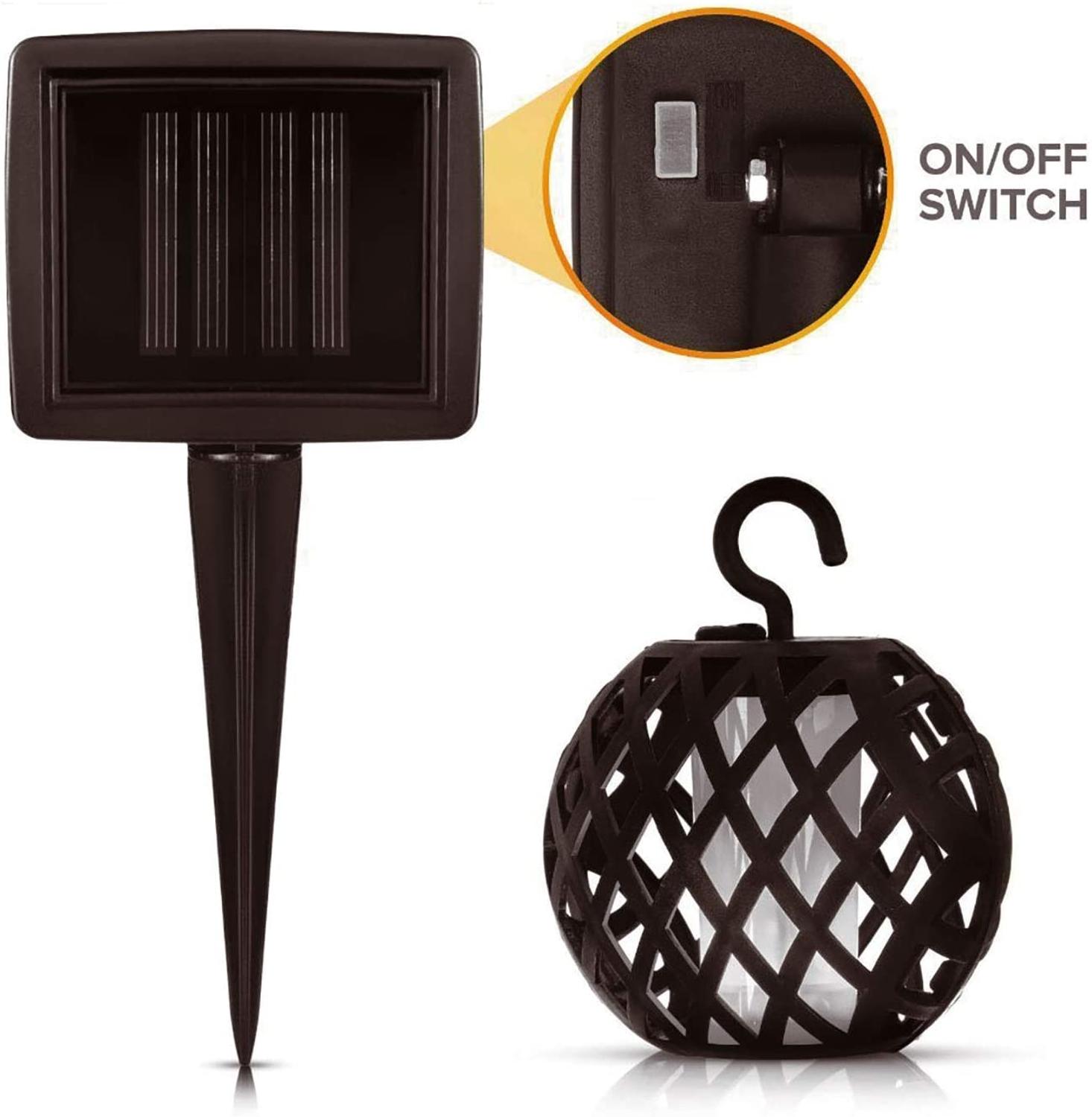 Solar Rattan Ball Flame Effect LED String Hanging Lights Waterproof Solar String Lights for Patio Garden Yard