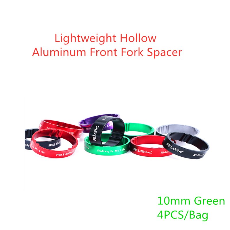 Risiko 5/10mm justering aluminiumslegering cykel cykelgaffel spændeskive headset afstandsstykker hæve styr ring cykel tilbehør: 4 stk -10mm grønne