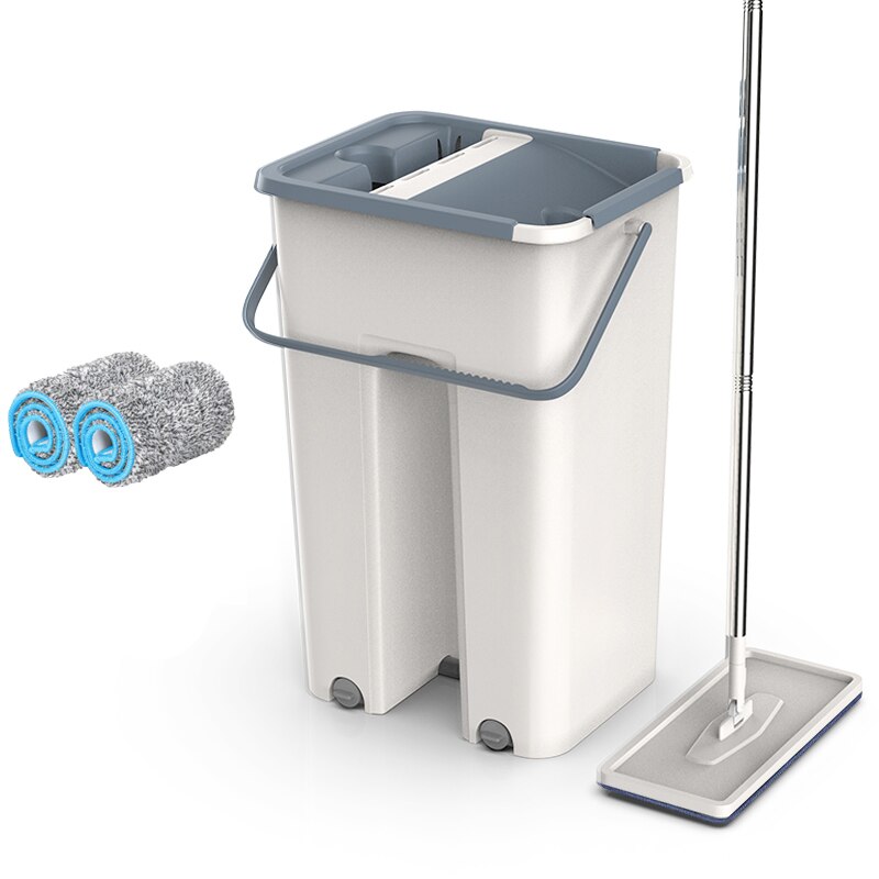 Vloer Mop Set Automatische Spin Mop Vervangbare Mop Doek Hand-Gratis Wassen Mop Platte Squeeze Magic Huishoudelijke Keuken Schoonmaken gereedschap: 2pcs