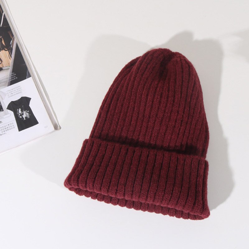 Mltbb Wol Winter Hoeden Voor Vrouwen Solid Candy Kleur Breien Mutsen Hoed Vrouwelijke Zachte Kpop Stijl Skullcap Meisjes Bonnet gorro: dark red