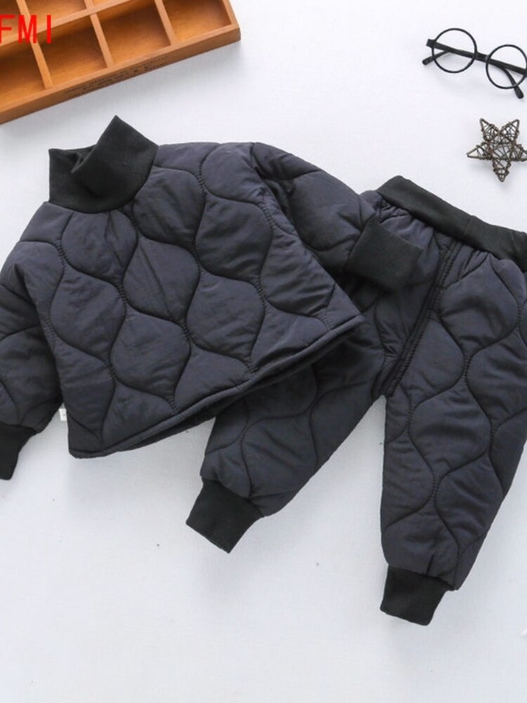 Børns tykt sæt vinter babypiger varm rullekravefrakke +buksesæt børnegrå fritidsdragt 0-5 år drenge bærer bomuld