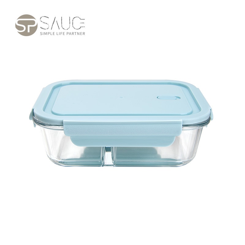 Lunch box, glass partition, heatable lunch box, rectangular lunch box, compartmentalized set, crisper for microwave oven