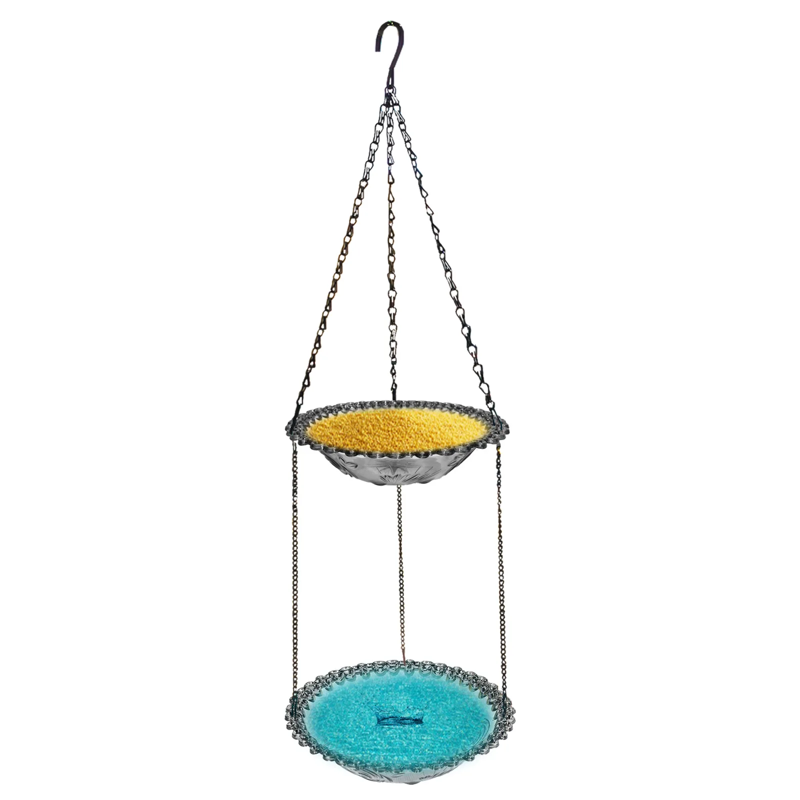Bird Feeder Double-layer Outdoor Hanging Bird Feeder Bird Bath Courtyard Garden Hummingbird Feeder: black