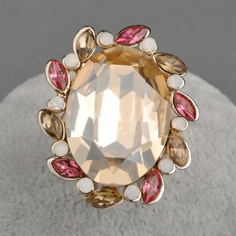 Lokaer hyperbole grande champanhe oval zircônia cúbica anéis rosa cor do ouro com cristal austríaco anéis de casamento jóias r15090