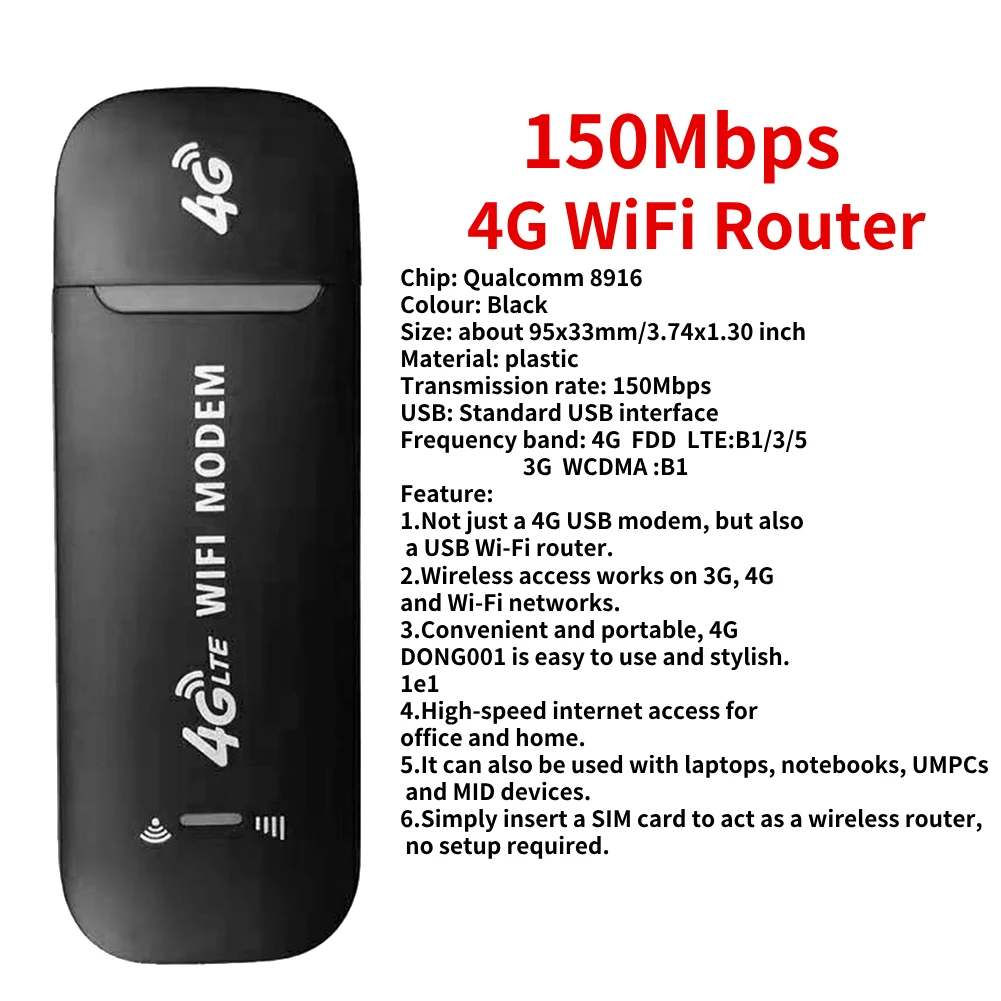 Office WiFi 4G Wireless LTE WiFi Router 4G SIM Card Portable 150Mbps USB Modem Pocket Hotspot Dongle Mobile Broadband for Home: PURPLE