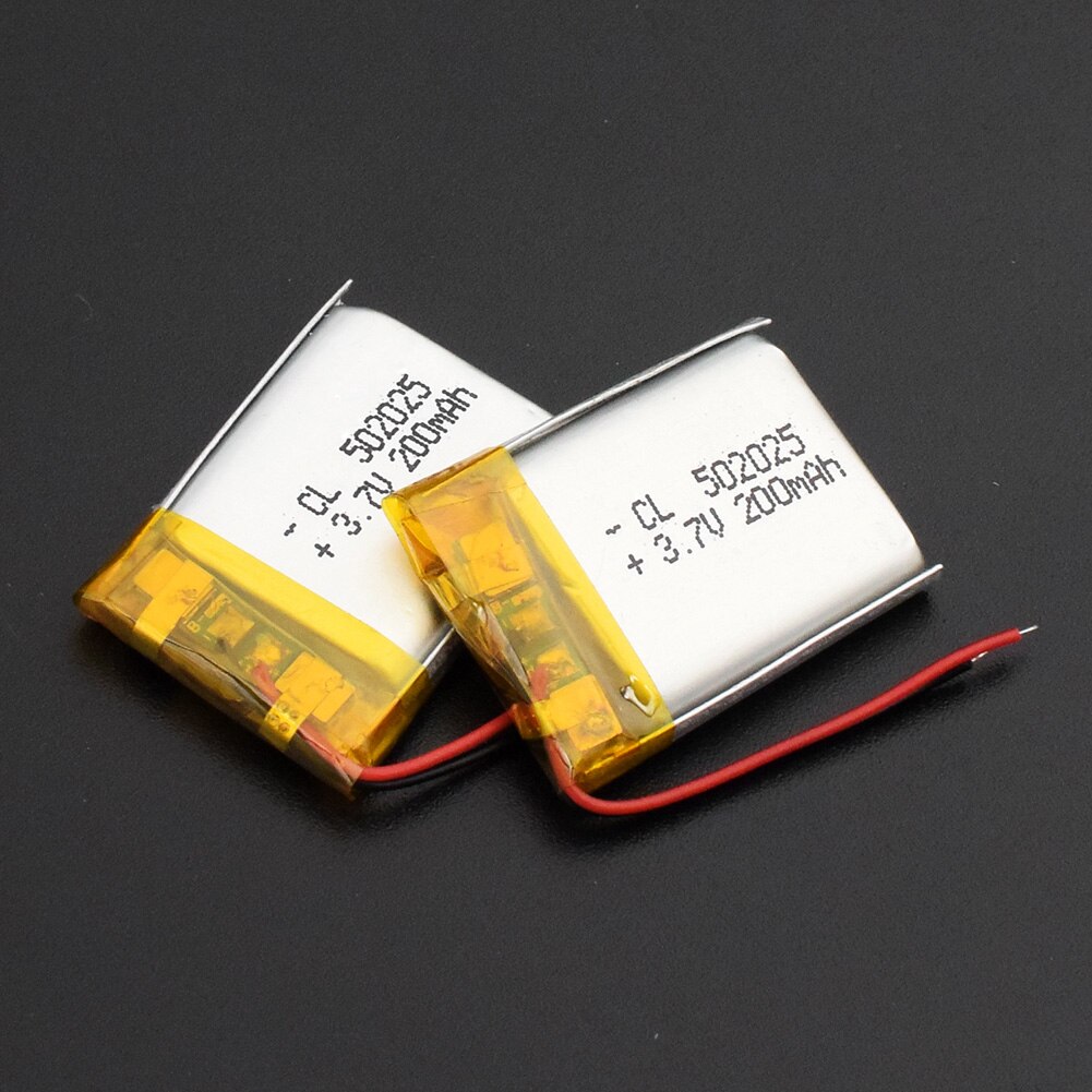 502025 batteri 3.7v 200 mah lithiumbatteri til gps  mp3 mp4 bluetooth smart ur hovedtelefon genopladelige li-polymer batterier: 2 stk
