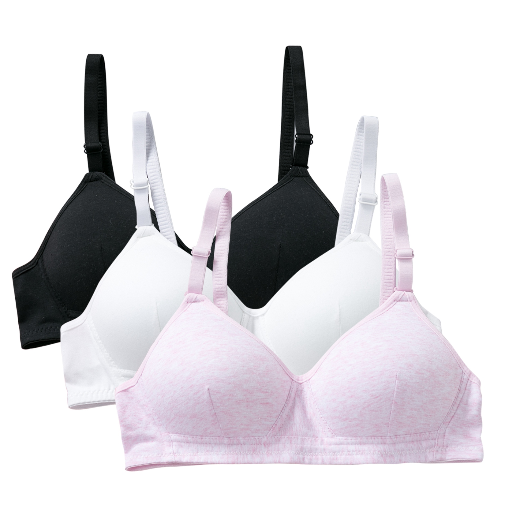 Girl Bra Kids Rackbacks Cotton Training Bra Solid Color Gym Sport Bra with Chest Pad Comfort Adolescente Lingerie: Black White Pink / 32AB