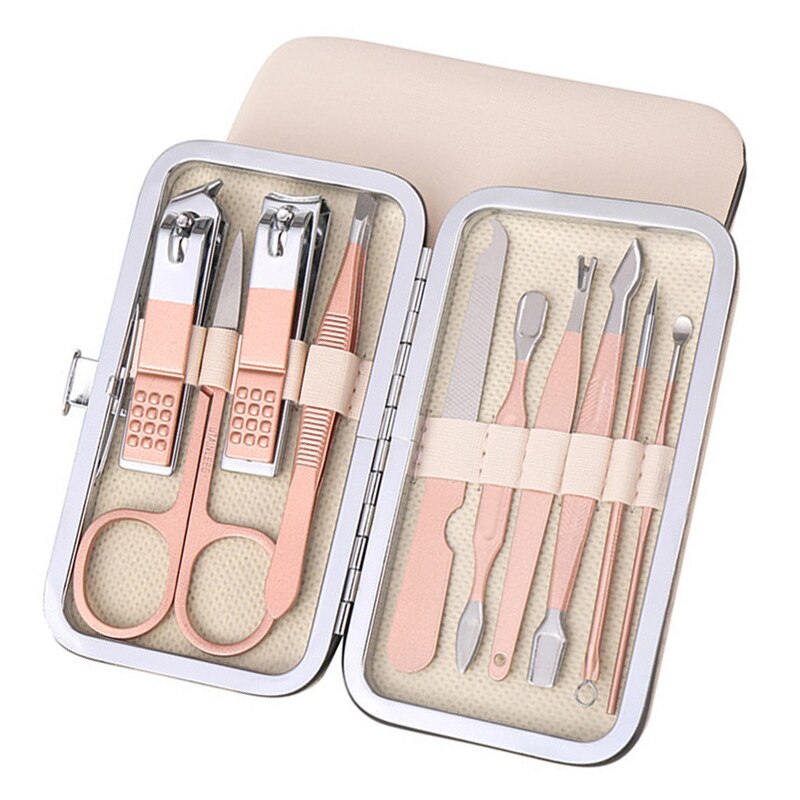 7/10/12/15/18Pcs/Set Nail Kit Set Rose Gold Stainless Steel Multifunction Manicure Set With Luxurious Travel Case: 10Pcs